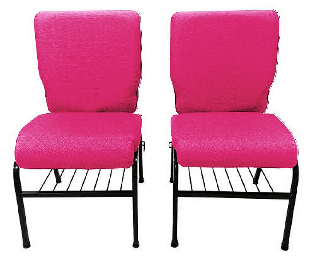 02 Cadeiras para Igrejas c/ Porta Biblía e Porta Cálice Rosa