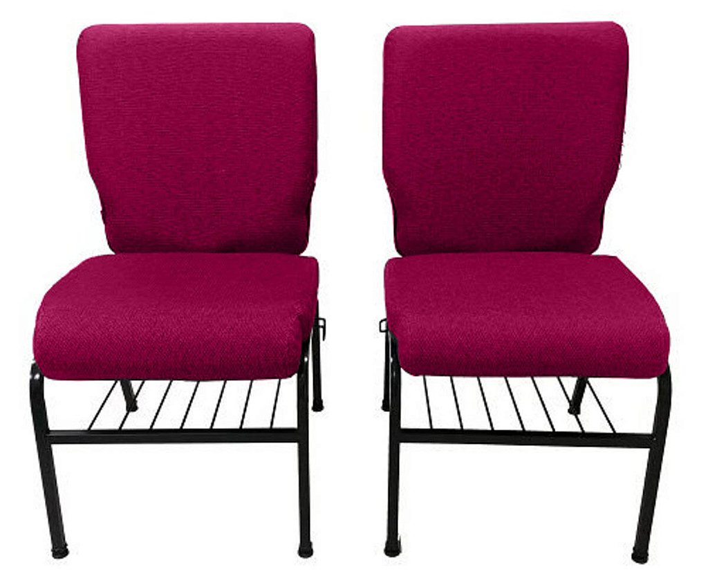 02 Cadeiras para Igrejas c/ Porta Biblía e Porta Cálice Rosa