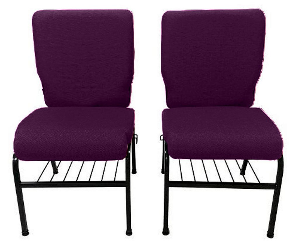 02 Cadeiras para Igrejas c/ Porta Biblía e Porta Cálice Roxo