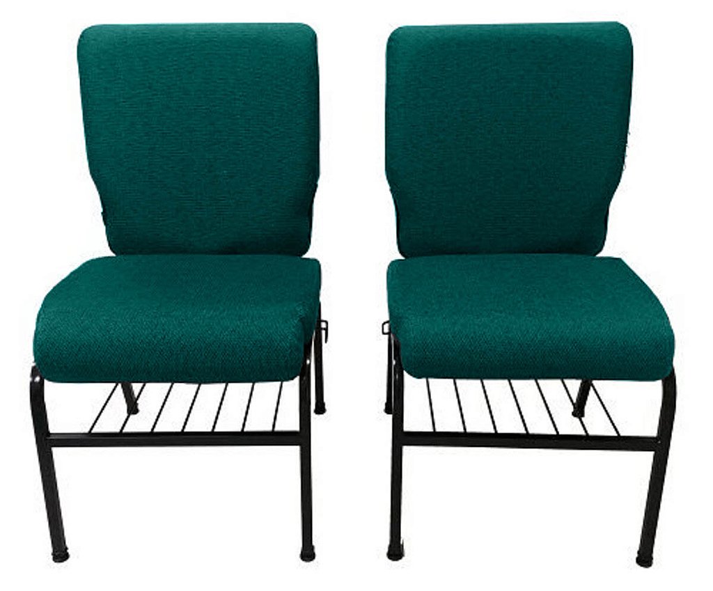 02 Cadeiras para Igrejas c/ Porta Biblía e Porta Cálice Verde