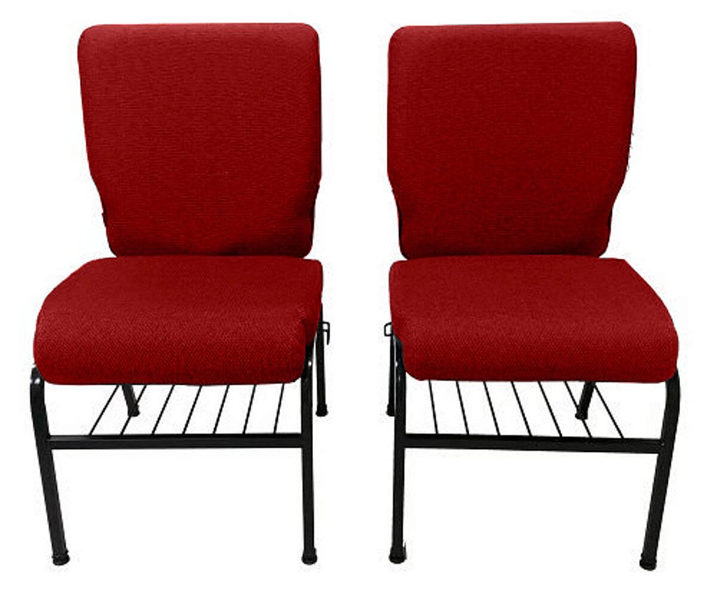 02 Cadeiras para Igrejas c/ Porta Biblía e Porta Cálice Vermelho