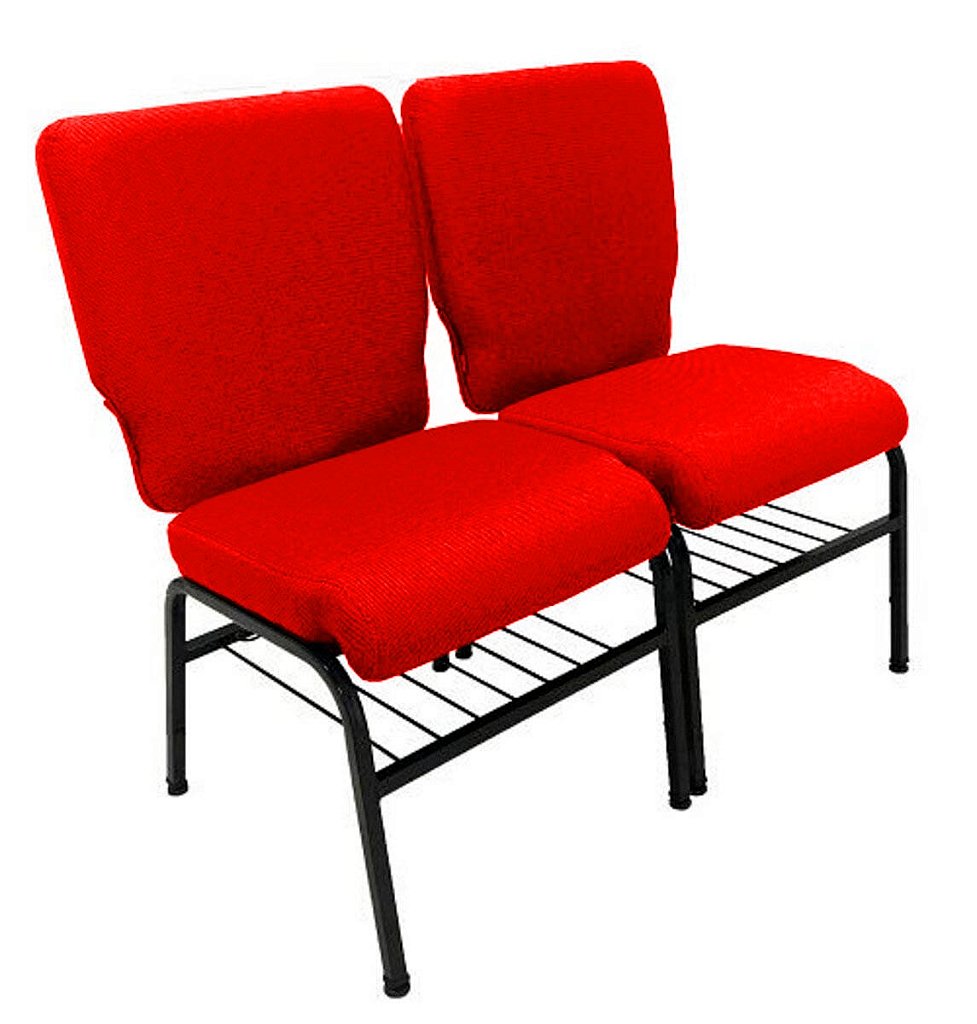 02 Cadeiras para Igrejas c/ Porta Biblía e Porta Cálice Vermelho