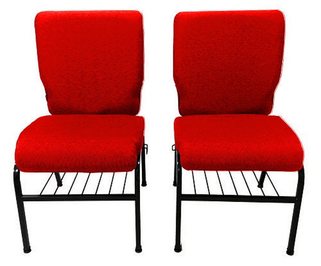 02 Cadeiras para Igrejas c/ Porta Biblía e Porta Cálice Vermelho