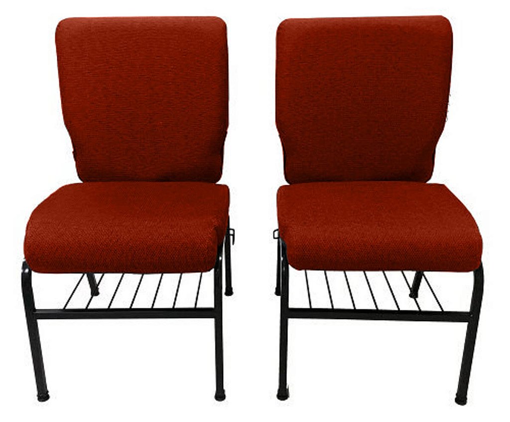 02 Cadeiras para Igrejas c/ Porta Biblía e Porta Cálice Vermelho