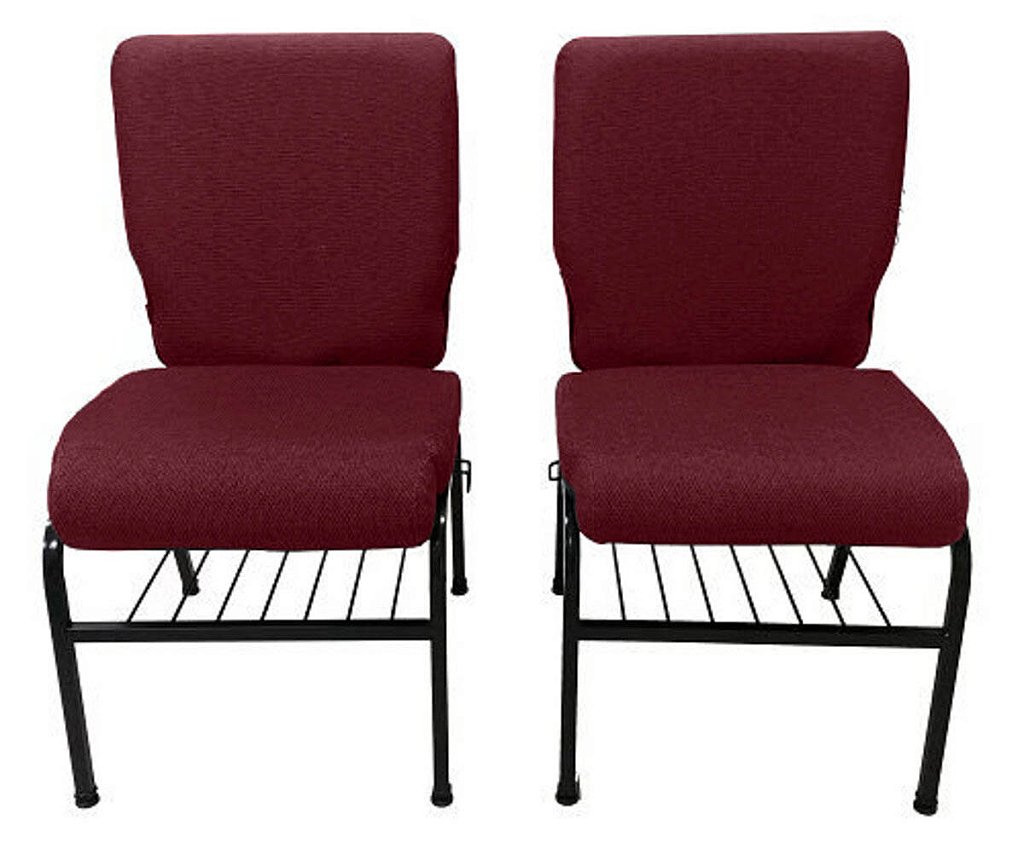 02 Cadeiras para Igrejas c/ Porta Biblía e Porta Cálice Vermelho