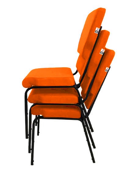 03 Cadeiras Empilhável para Igrejas Evangélicas Linha Church Laranja