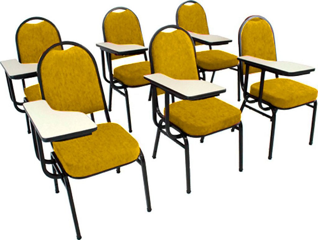 Kit com 6 Cadeiras Universitária para Auditórios Linha Hotel Amarelo