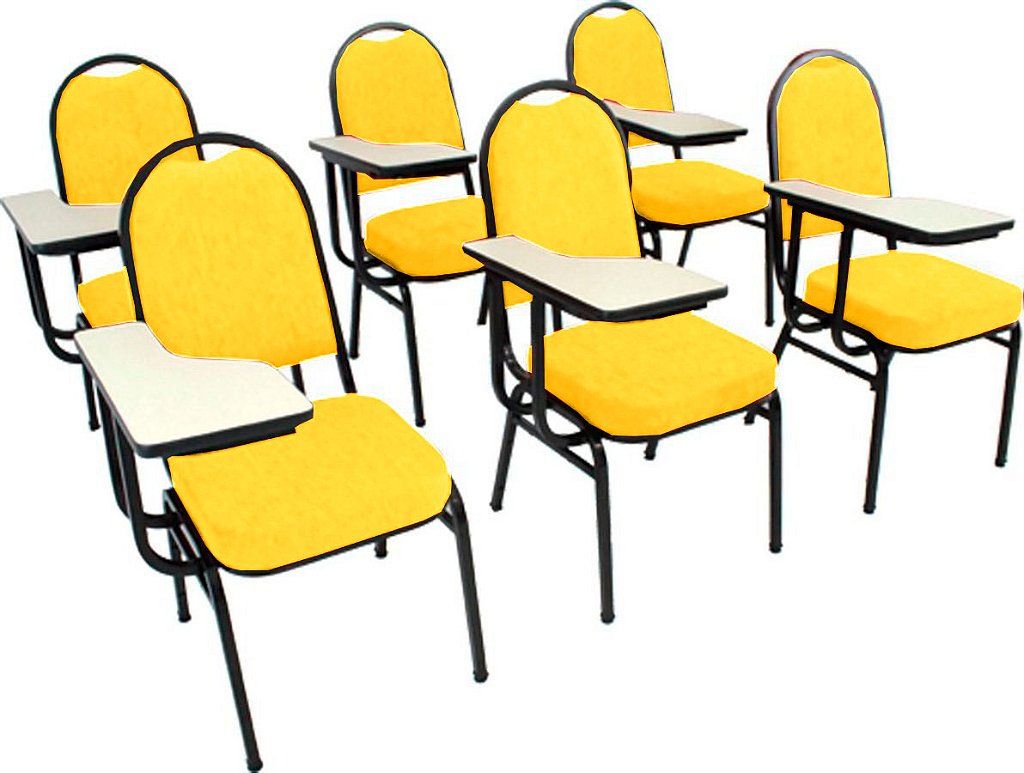 Kit com 6 Cadeiras Universitária para Auditórios Linha Hotel Amarelo