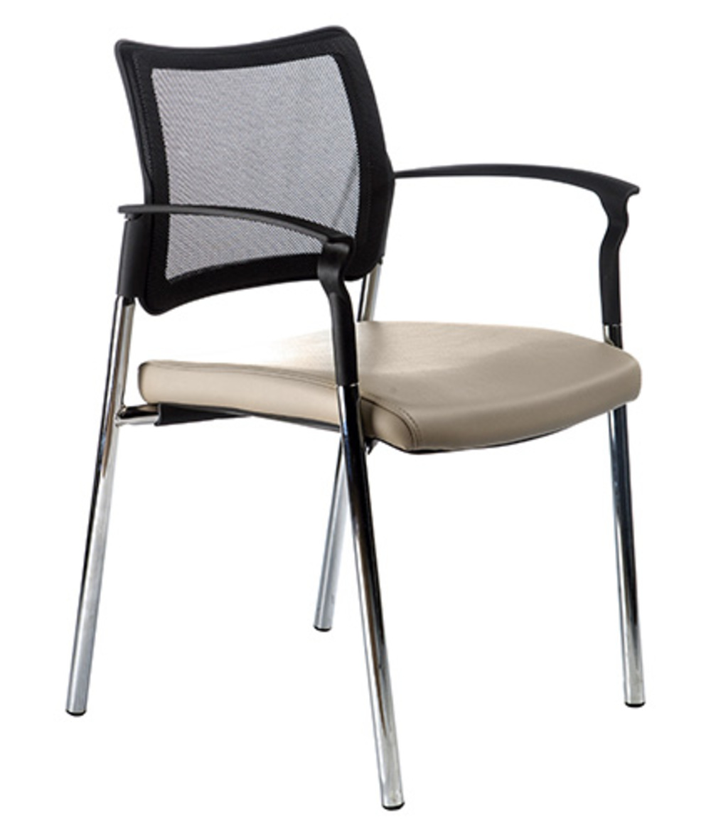 Poltrona fixa base cromada e tela mesh Linha Prisma