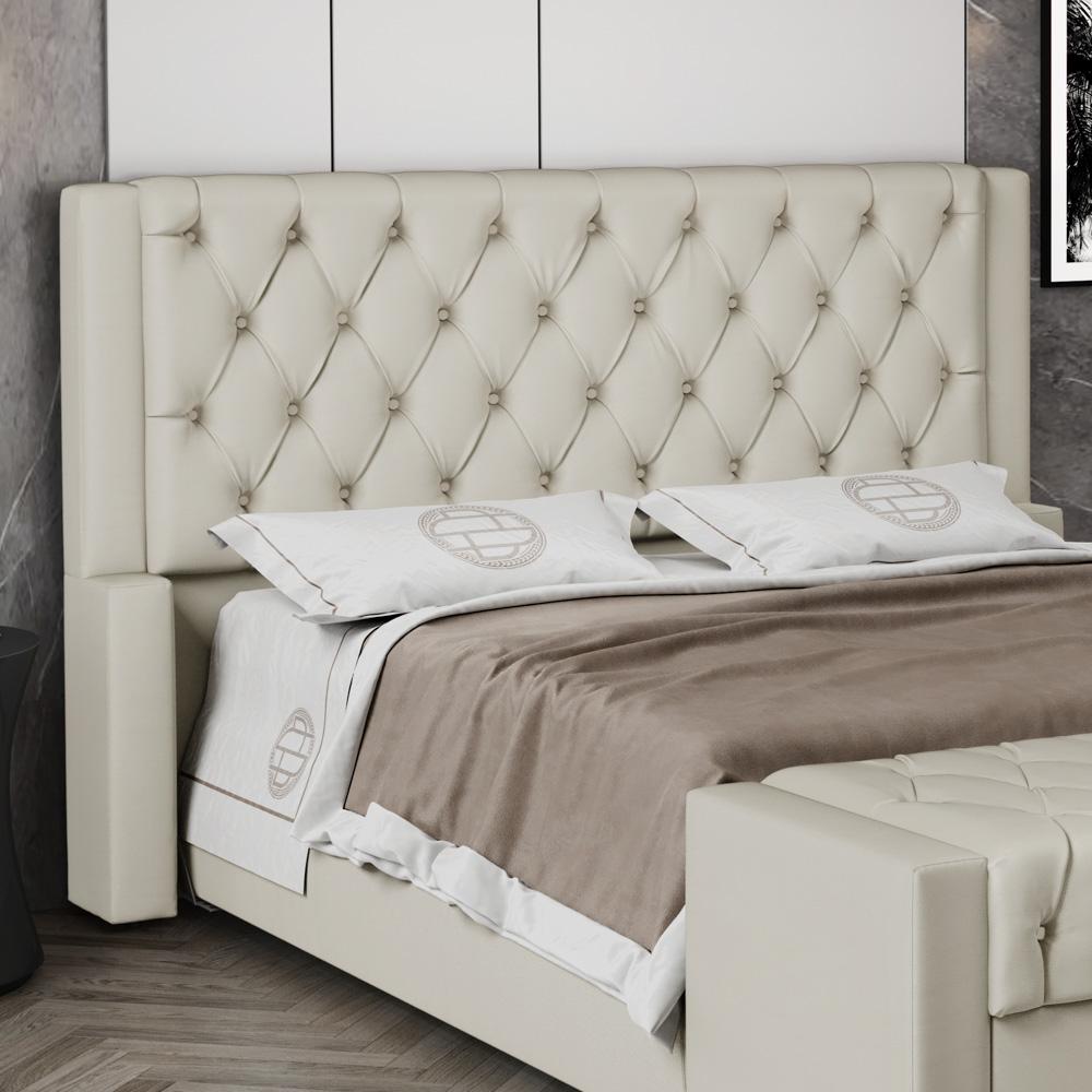 Cabeceira Atena Para Cama Box Queen Size 160cm Capitonê com Frame Sintético Bege - Desk Design