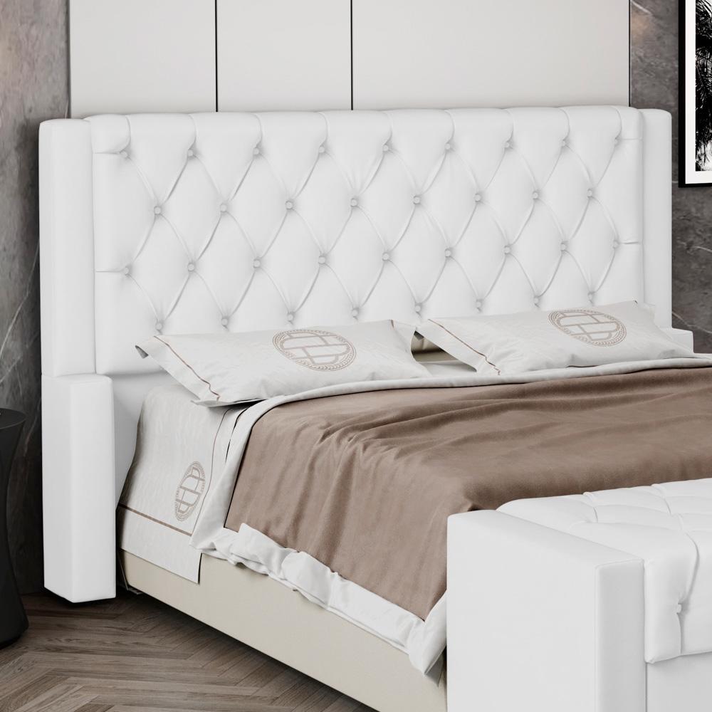 Cabeceira Atena Para Cama Box Queen Size 160cm Capitonê com Frame Sintético Branco - Desk Design