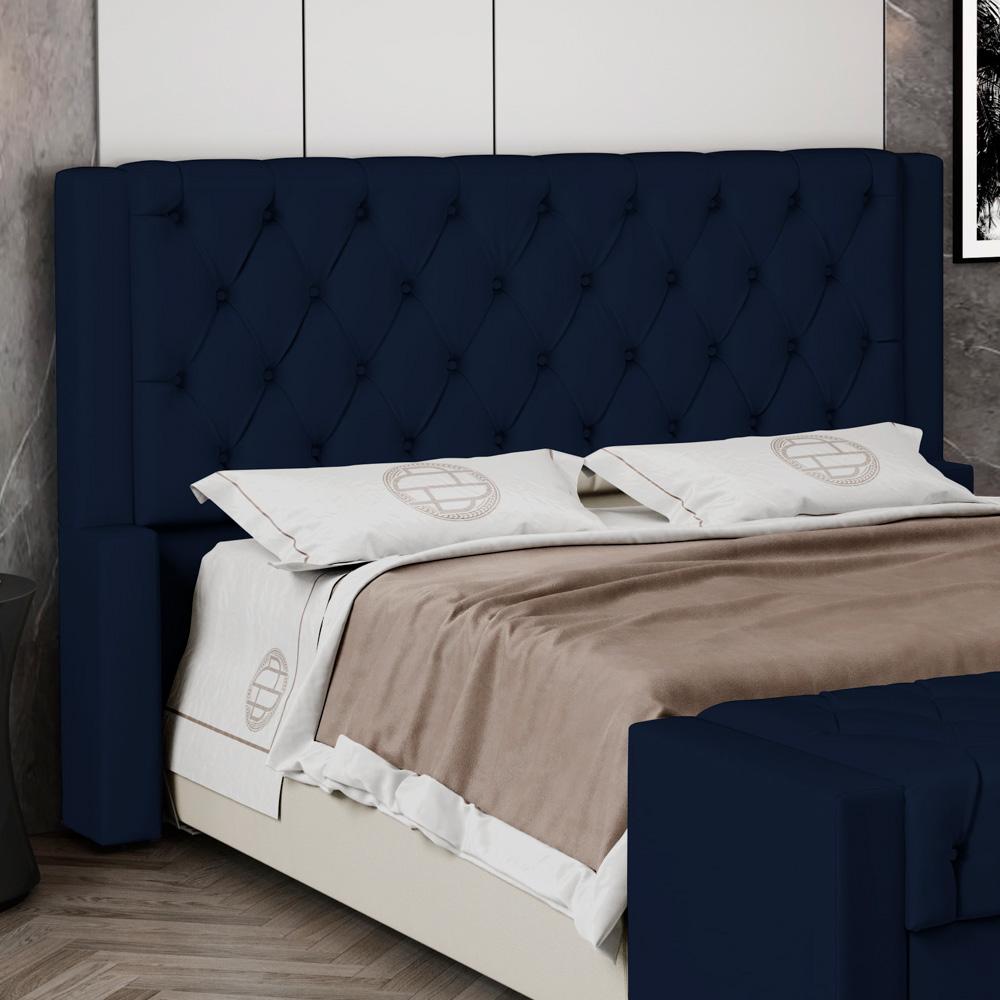 Cabeceira Atena Para Cama Box Queen Size 160cm Capitonê com Frame Suede Azul Marinho - Desk Design