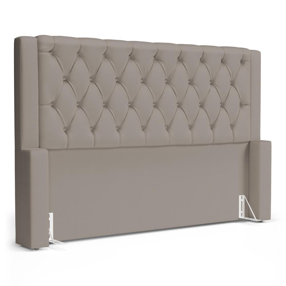 Cabeceira Atena Para Cama Box Queen Size 160cm Capitonê com Frame Suede Bege - Desk Design