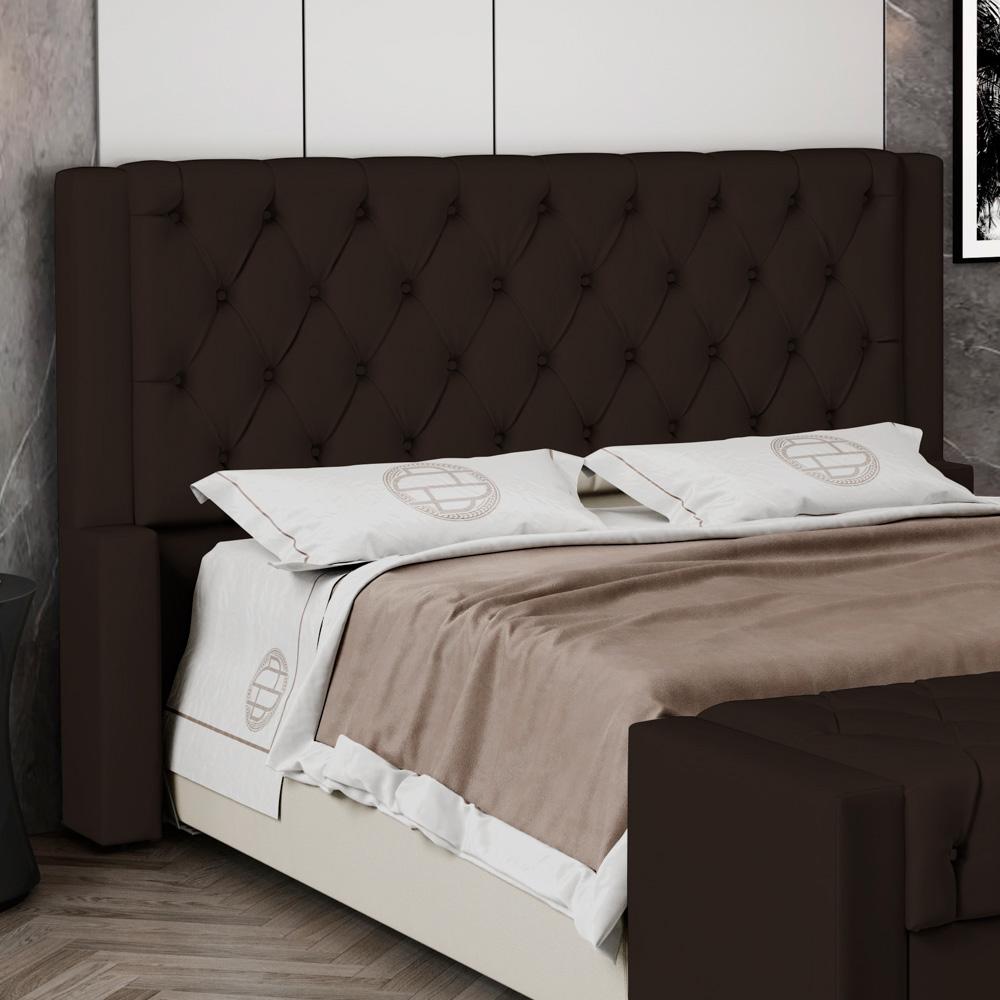 Cabeceira Atena Para Cama Box Queen Size 160cm Capitonê com Frame Suede Marrom - Desk Design