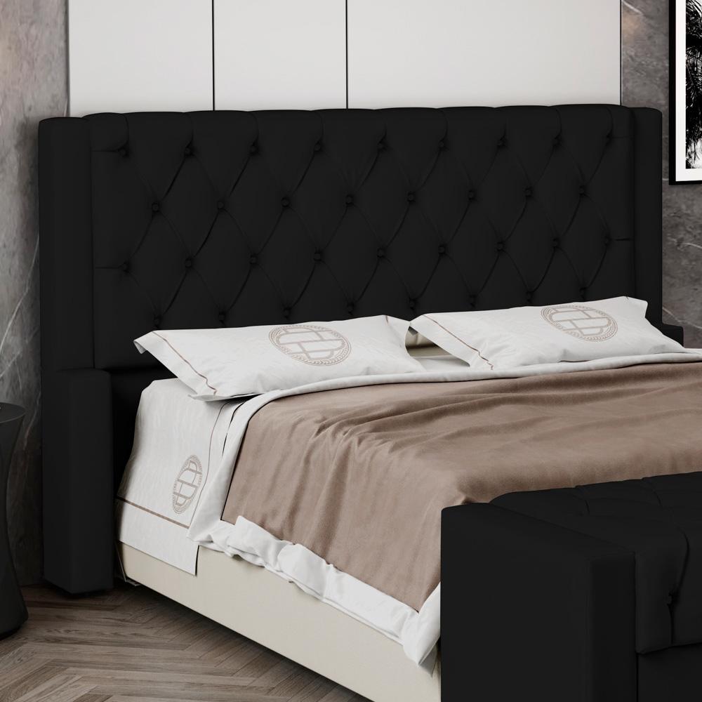 Cabeceira Atena Para Cama Box Queen Size 160cm Capitonê com Frame Suede Preto - Desk Design
