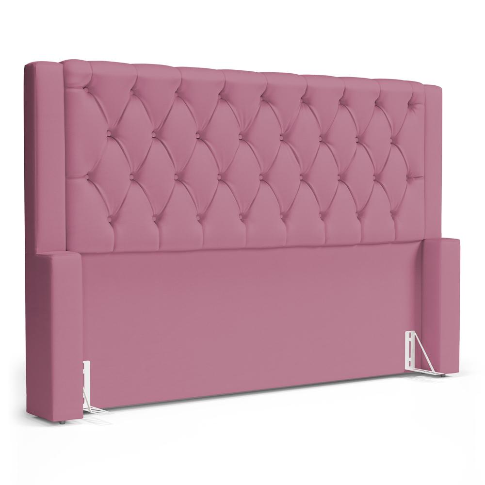Cabeceira Atena Para Cama Box Queen Size 160cm Capitonê com Frame Suede Rosa - Desk Design
