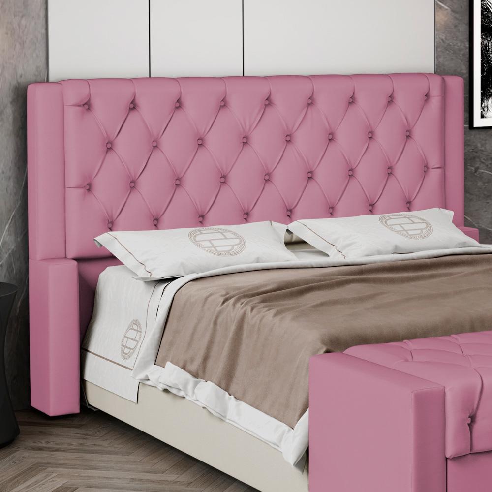 Cabeceira Atena Para Cama Box Queen Size 160cm Capitonê com Frame Suede Rosa - Desk Design
