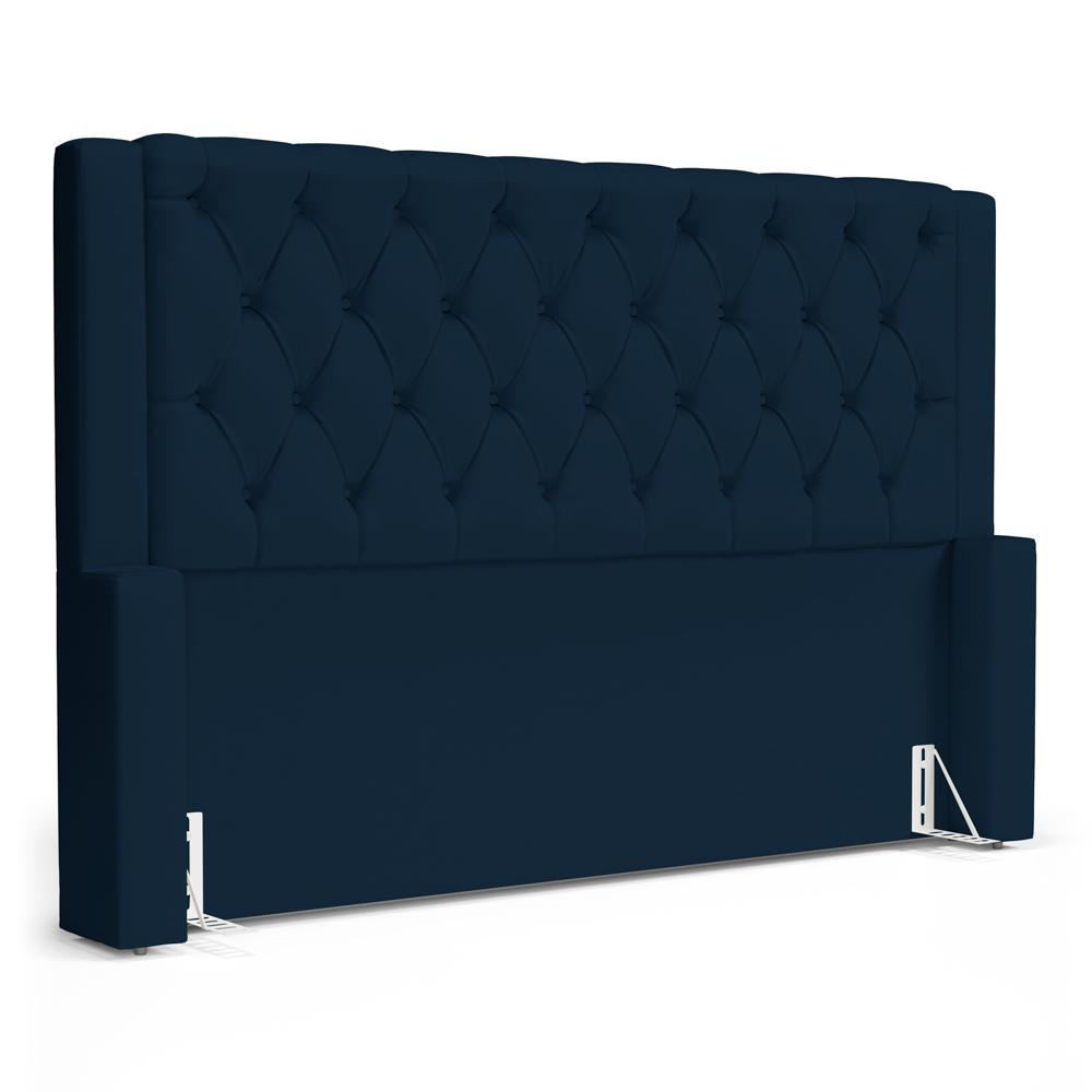 Cabeceira Atena Para Cama Box Queen Size 160cm Capitonê com Frame Veludo Azul Marinho - Desk Design