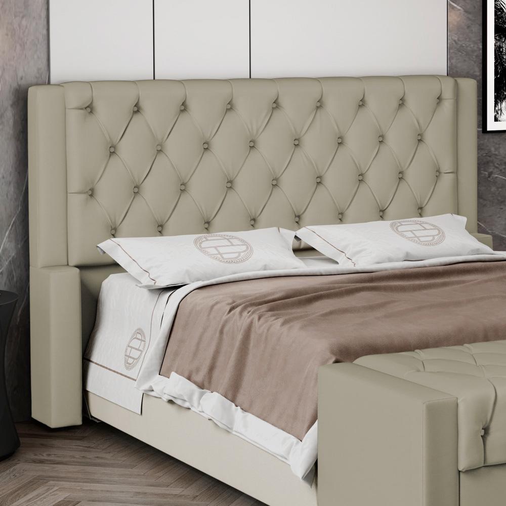 Cabeceira Atena Para Cama Box Queen Size 160cm Capitonê com Frame Veludo Bege - Desk Design