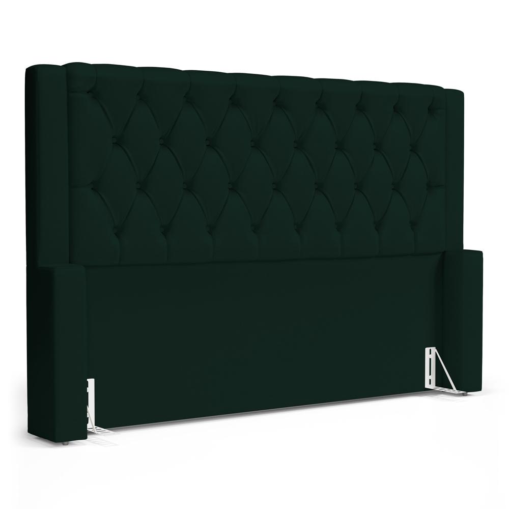 Cabeceira Atena Para Cama Box Queen Size 160cm Capitonê com Frame Veludo Verde Escuro - Desk Design