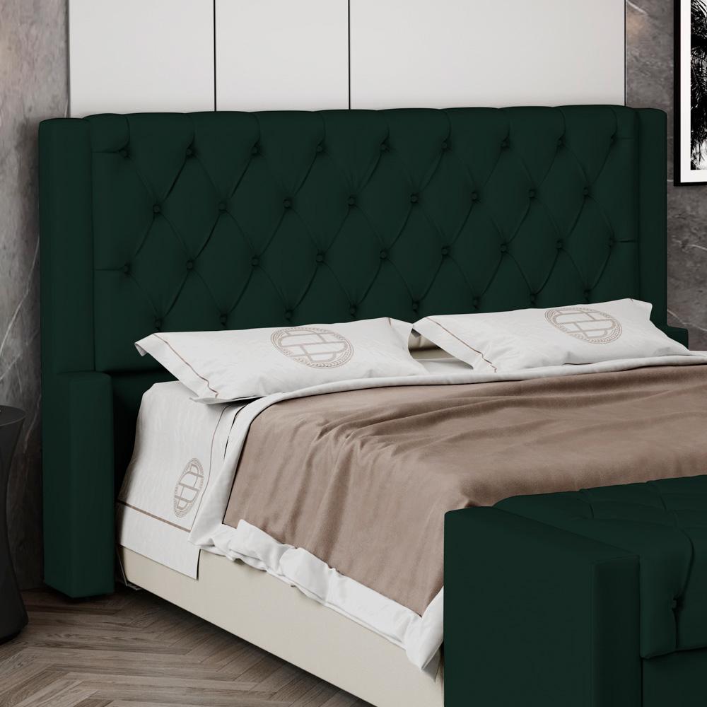Cabeceira Atena Para Cama Box Queen Size 160cm Capitonê com Frame Veludo Verde Escuro - Desk Design
