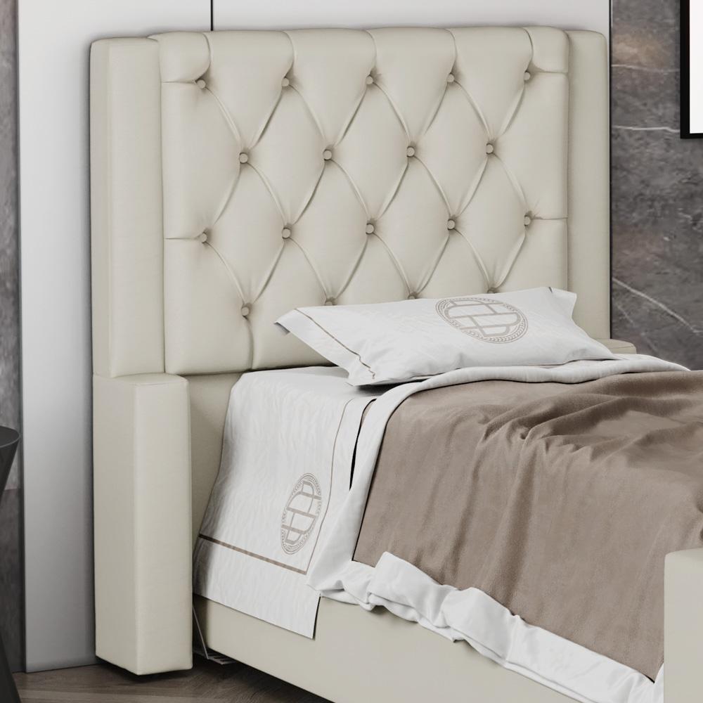 Cabeceira Atena Para Cama Box Solteiro 90cm Capitonê com Frame Sintético Bege - Desk Design
