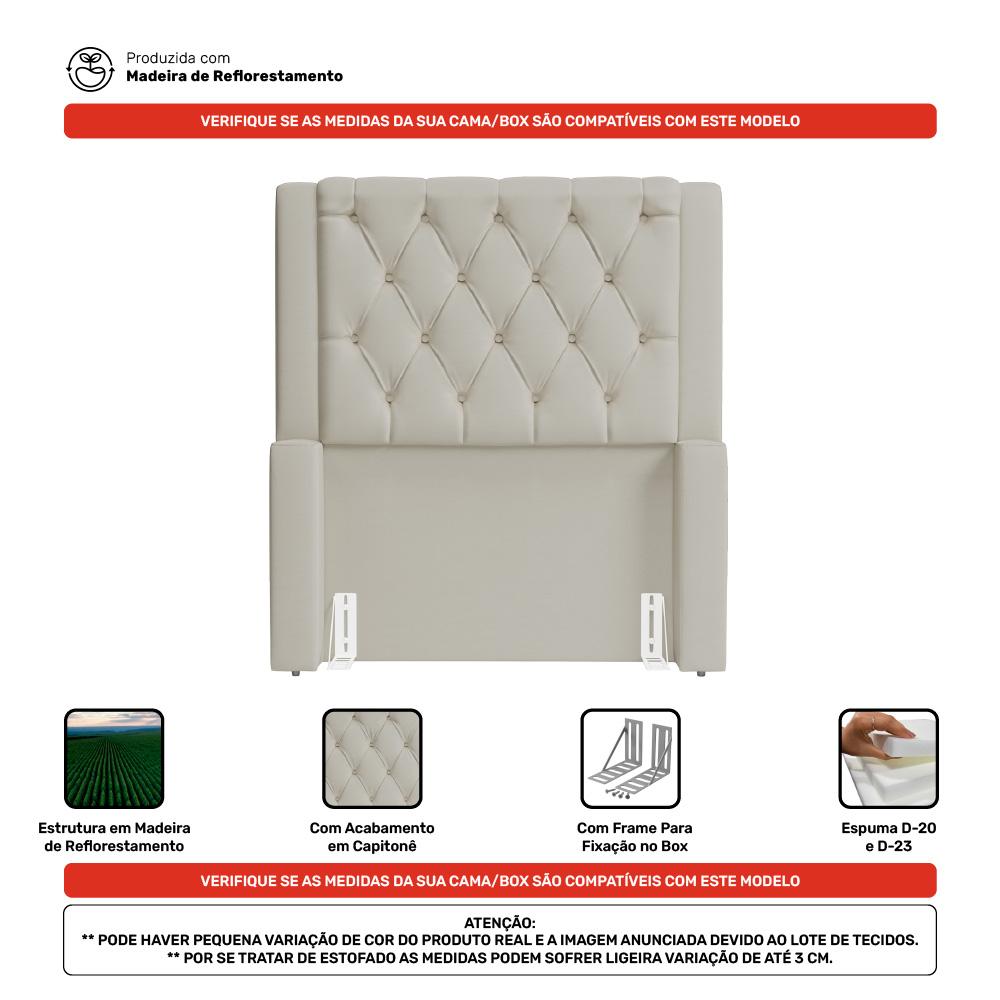 Cabeceira Atena Para Cama Box Solteiro 90cm Capitonê com Frame Sintético Bege - Desk Design