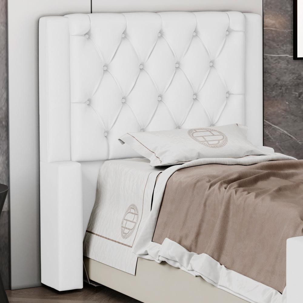 Cabeceira Atena Para Cama Box Solteiro 90cm Capitonê com Frame Sintético Branco - Desk Design