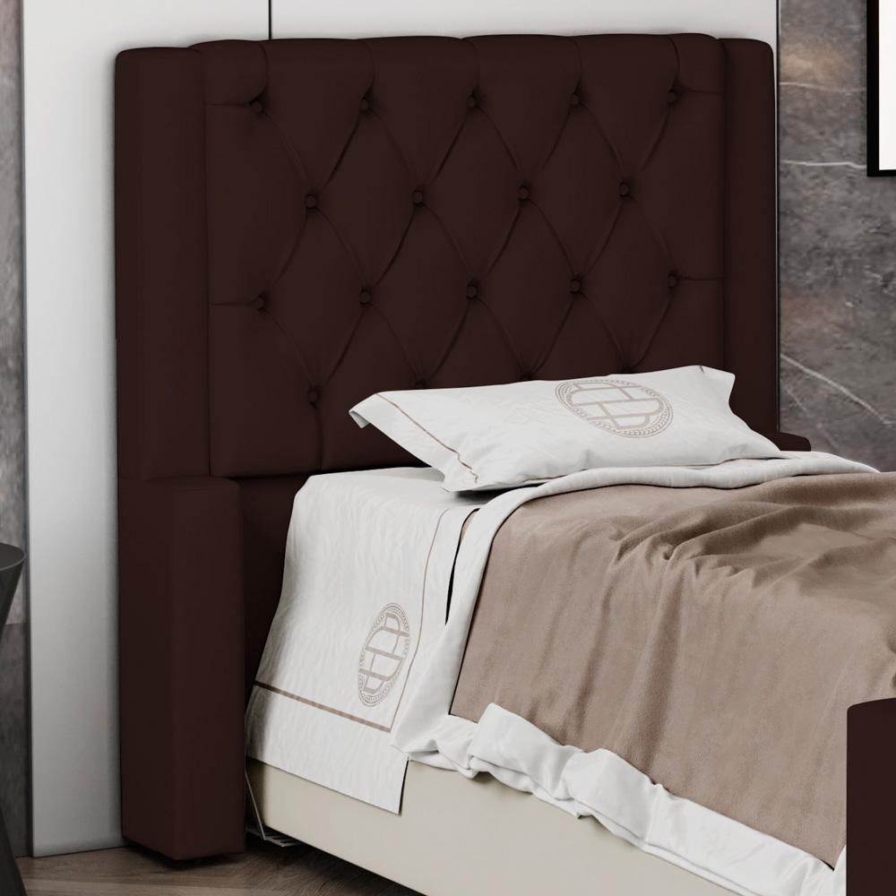 Cabeceira Atena Para Cama Box Solteiro 90cm Capitonê com Frame Sintético Marrom - Desk Design