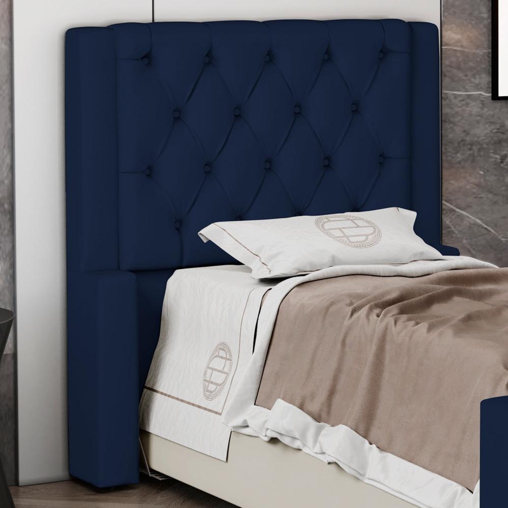 Cabeceira Atena Para Cama Box Solteiro 90cm Capitonê com Frame Suede Azul Marinho - Desk Design