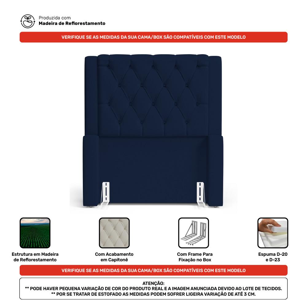 Cabeceira Atena Para Cama Box Solteiro 90cm Capitonê com Frame Suede Azul Marinho - Desk Design
