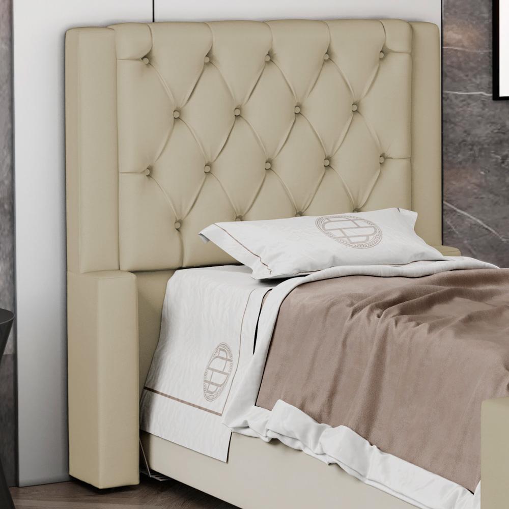 Cabeceira Atena Para Cama Box Solteiro 90cm Capitonê com Frame Suede Bege - Desk Design