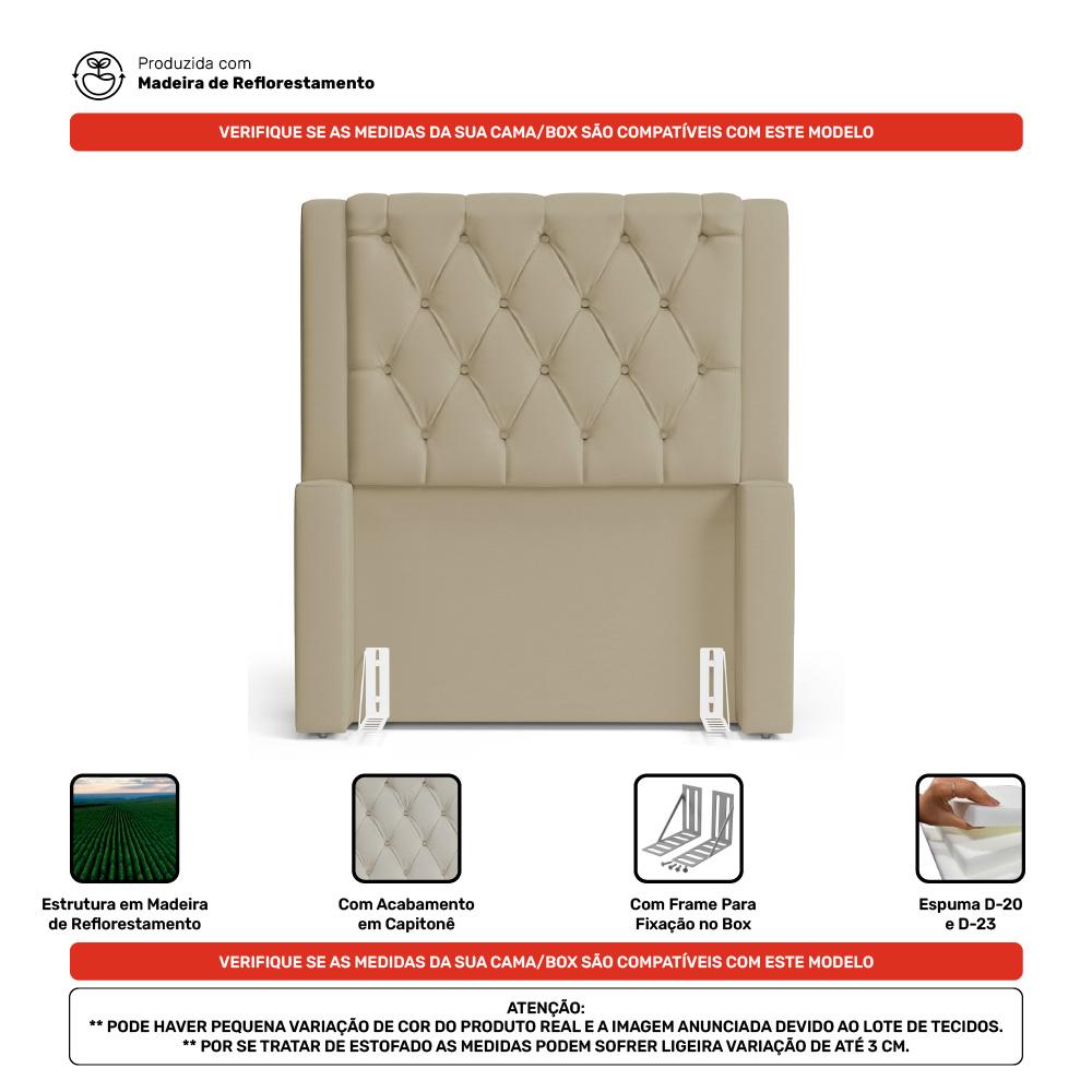 Cabeceira Atena Para Cama Box Solteiro 90cm Capitonê com Frame Suede Bege - Desk Design
