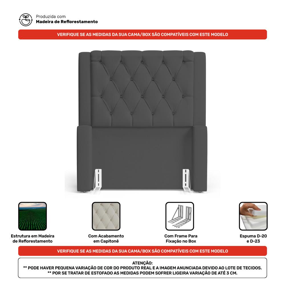 Cabeceira Atena Para Cama Box Solteiro 90cm Capitonê com Frame Suede Cinza - Desk Design