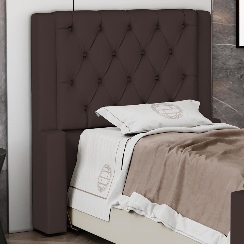 Cabeceira Atena Para Cama Box Solteiro 90cm Capitonê com Frame Suede Marrom - Desk Design
