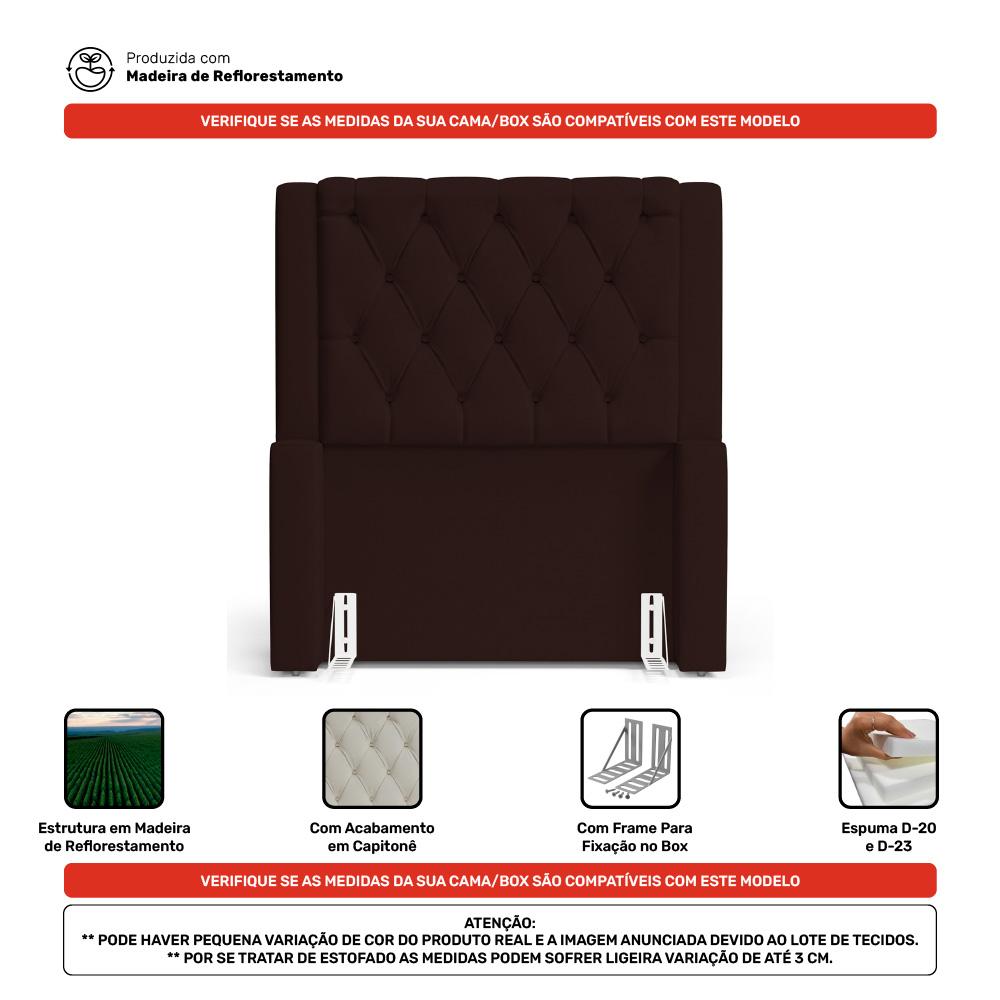 Cabeceira Atena Para Cama Box Solteiro 90cm Capitonê com Frame Suede Marrom - Desk Design