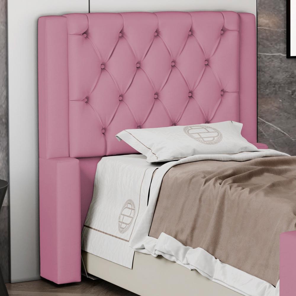 Cabeceira Atena Para Cama Box Solteiro 90cm Capitonê com Frame Suede Rosa - Desk Design
