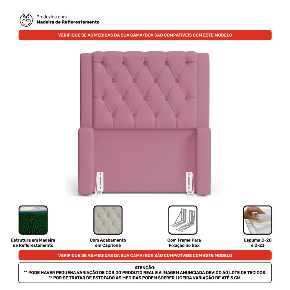 Cabeceira Atena Para Cama Box Solteiro 90cm Capitonê com Frame Suede Rosa - Desk Design