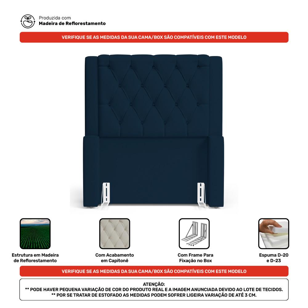 Cabeceira Atena Para Cama Box Solteiro 90cm Capitonê com Frame Veludo Azul Marinho - Desk Design