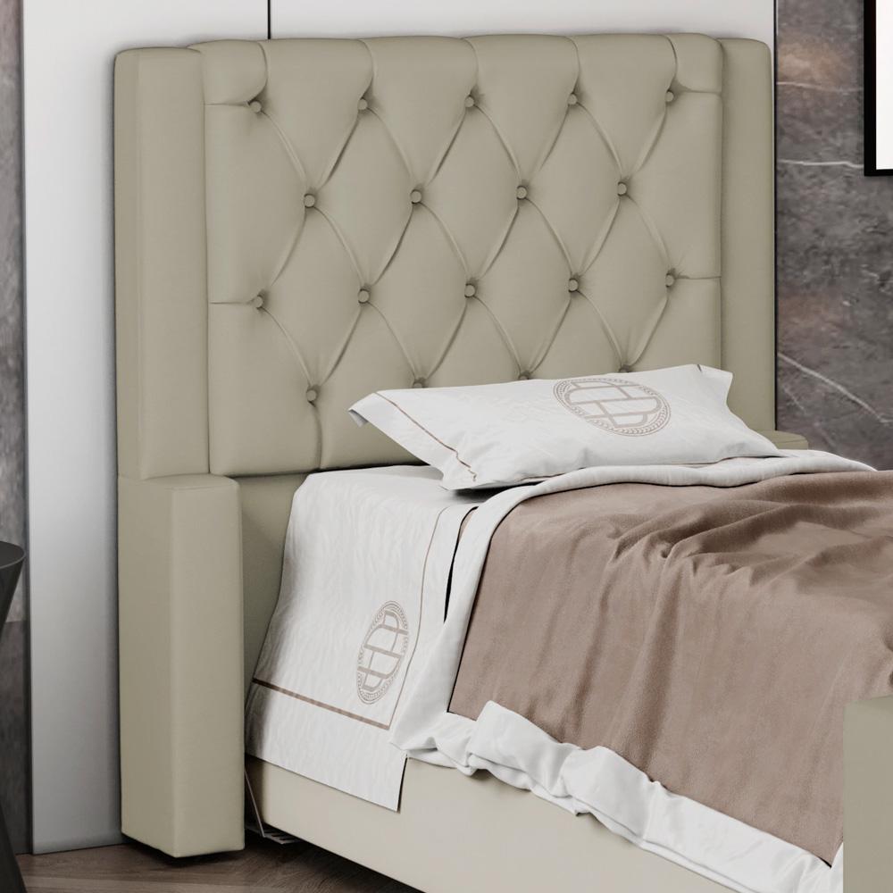 Cabeceira Atena Para Cama Box Solteiro 90cm Capitonê com Frame Veludo Bege - Desk Design