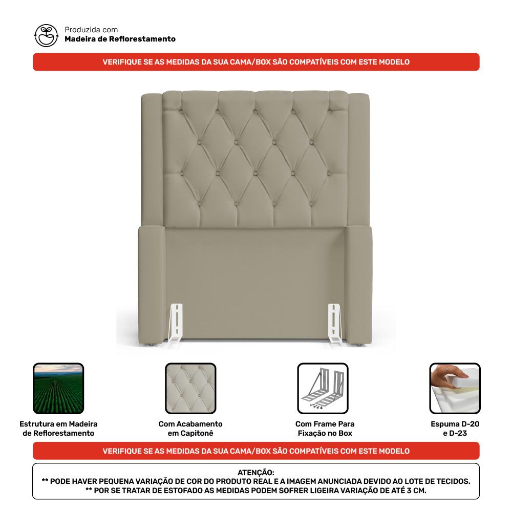 Cabeceira Atena Para Cama Box Solteiro 90cm Capitonê com Frame Veludo Bege - Desk Design