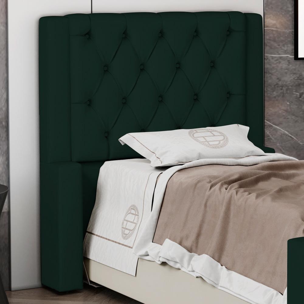 Cabeceira Atena Para Cama Box Solteiro 90cm Capitonê com Frame Veludo Verde Escuro - Desk Design