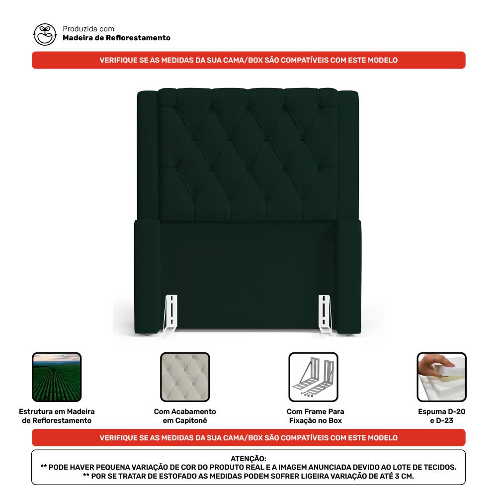 Cabeceira Atena Para Cama Box Solteiro 90cm Capitonê com Frame Veludo Verde Escuro - Desk Design