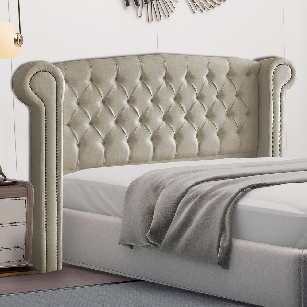 Cabeceira Cama Box Casal Adelle 140cm Com Frame Linho Bege - Desk Design