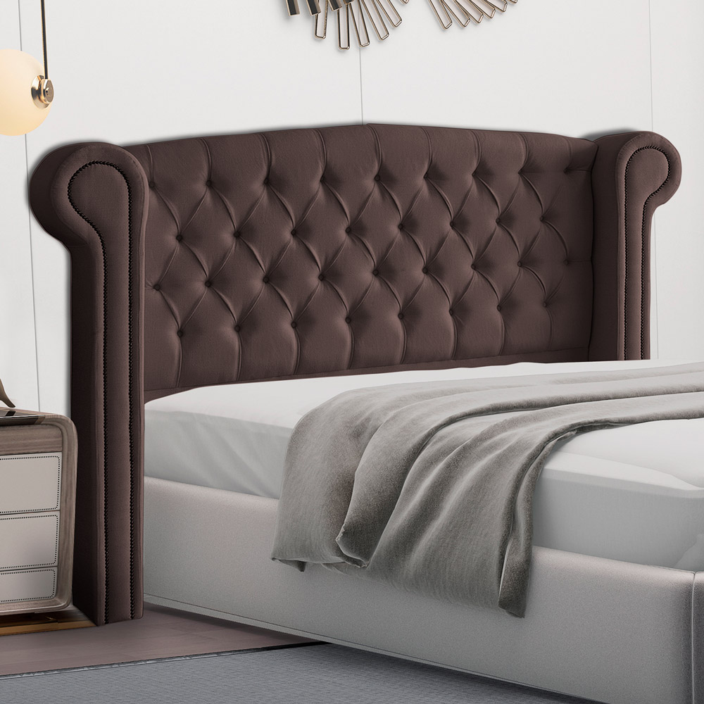 Cabeceira Cama Box Casal Adelle 140cm Com Frame Suede Marrom - Desk Design