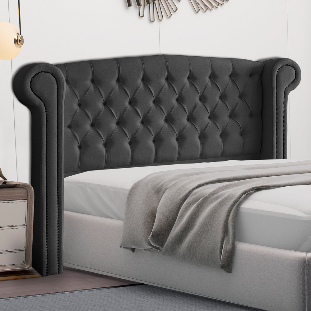 Cabeceira Cama Box Casal Adelle 140cm Com Frame Veludo Cinza - Desk Design