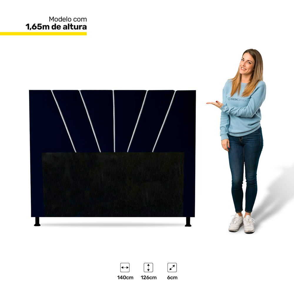 Cabeceira Cama Box Casal Dallas 140cm Veludo Azul Marinho - Desk Design