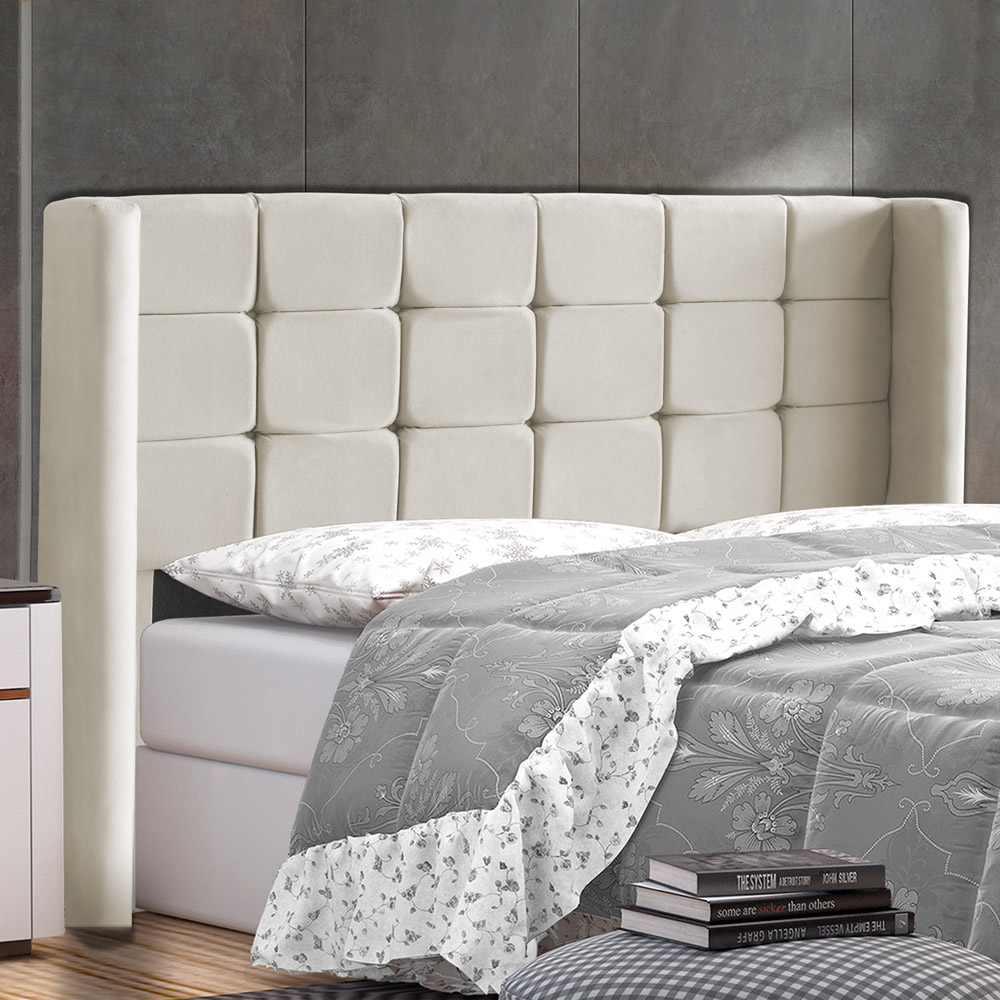 Cabeceira Cama Box Casal Gioconda 140cm Com Frame Veludo Bege - Desk Design