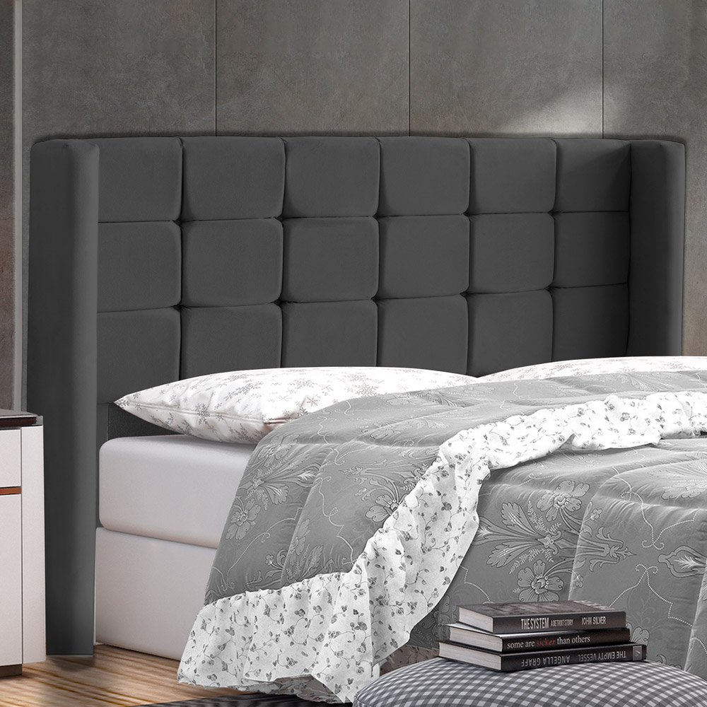 Cabeceira Cama Box Casal Gioconda 140cm Com Frame Veludo Cinza - Desk Design