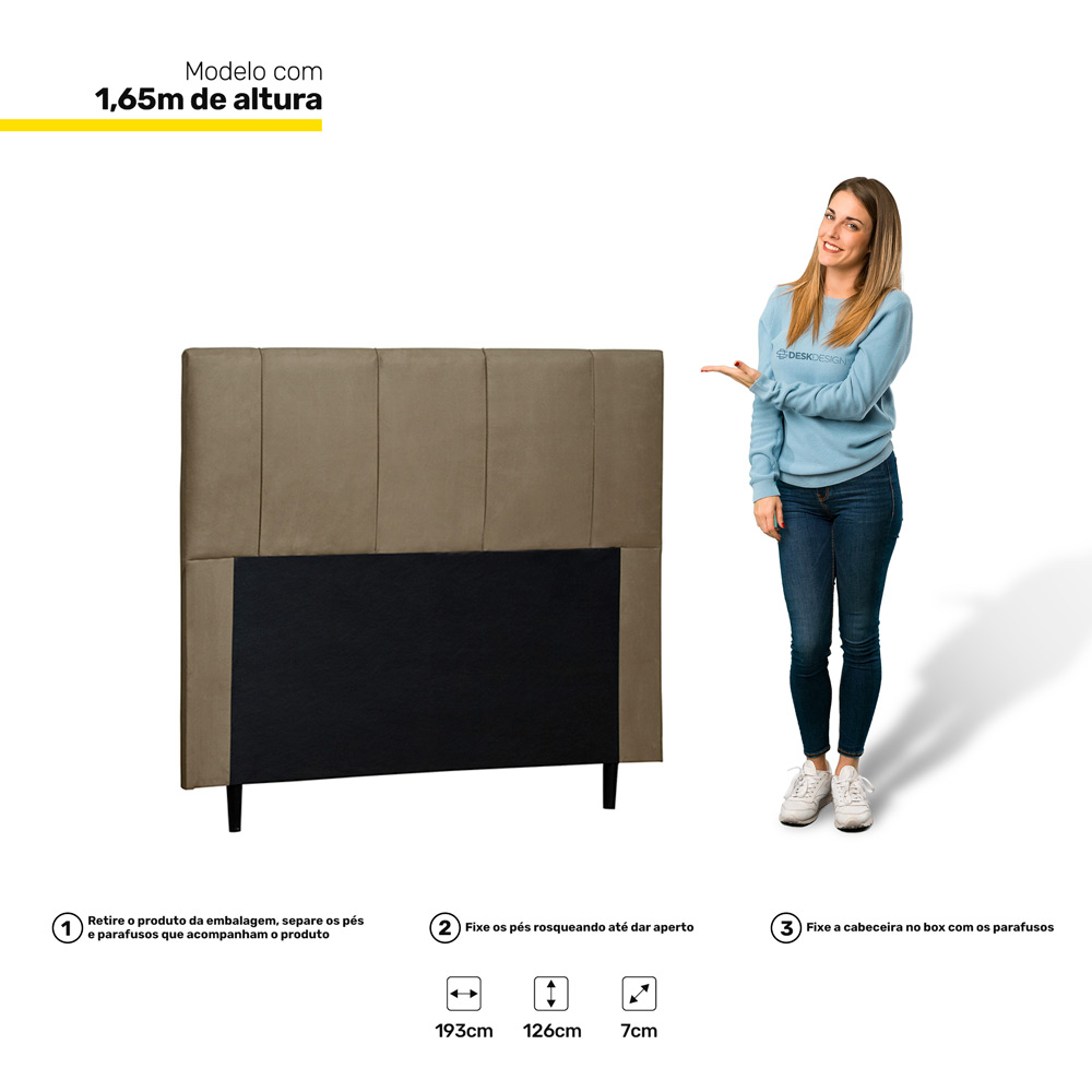 Cabeceira Cama Box Casal King Donna 193cm Suede Bege - Desk Design